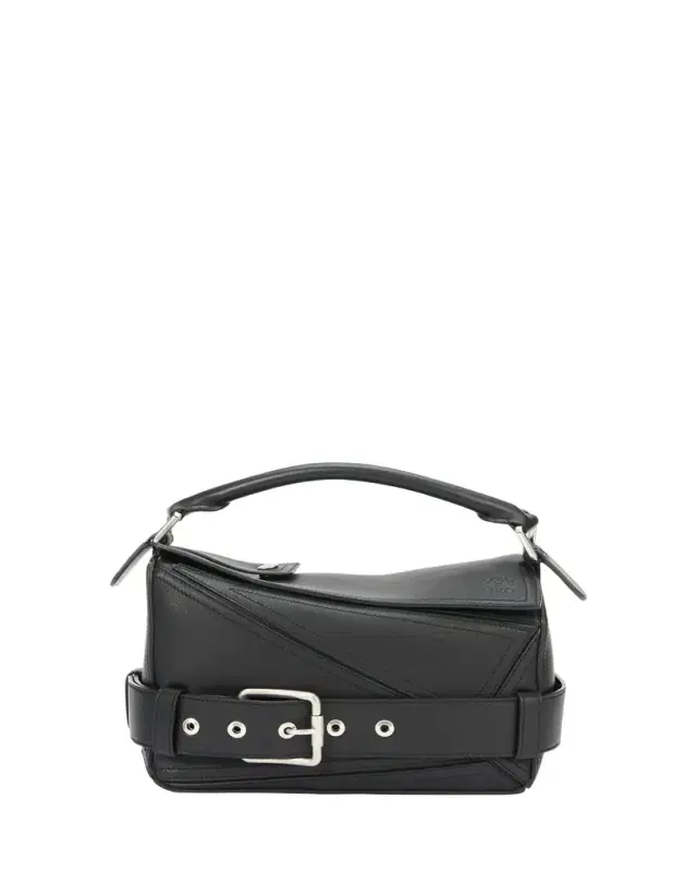 Puzzle Biker Top-Handle Bag in Shiny Leather