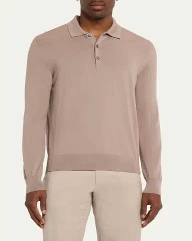 Brioni Men's Cashmere-Silk Polo Sweater | Thumbnail 4 Brioni Men's Cashmere-Silk Polo Sweater | Thumbnail 4