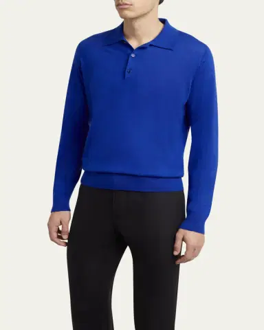 Brioni Men's Cashmere-Silk Polo Sweater | Thumbnail 8 Brioni Men's Cashmere-Silk Polo Sweater | Thumbnail 8