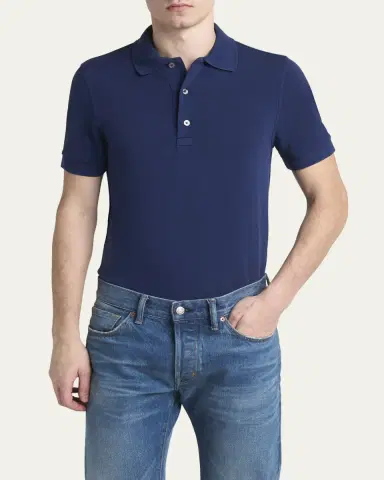 Tom Ford Men's Lyocell Pique Polo Shirt | Thumbnail 4 Tom Ford Men's Lyocell Pique Polo Shirt | Thumbnail 4
