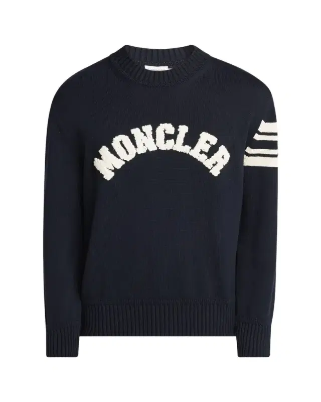 Moncler Men's Curved Logo Knit Crewneck Sweater