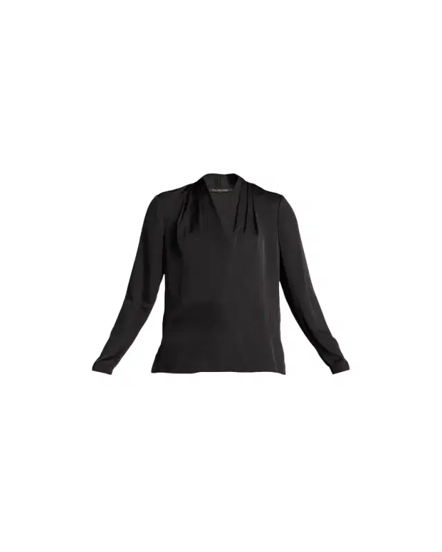 Nellie Pleated V-Neck Long-Sleeve Blouse