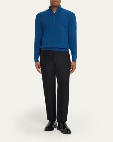 Cesare Attolini Men's Cashmere Rib Half-Zip Sweater | Thumbnail 2