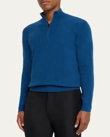 Cesare Attolini Men's Cashmere Rib Half-Zip Sweater | Thumbnail 4