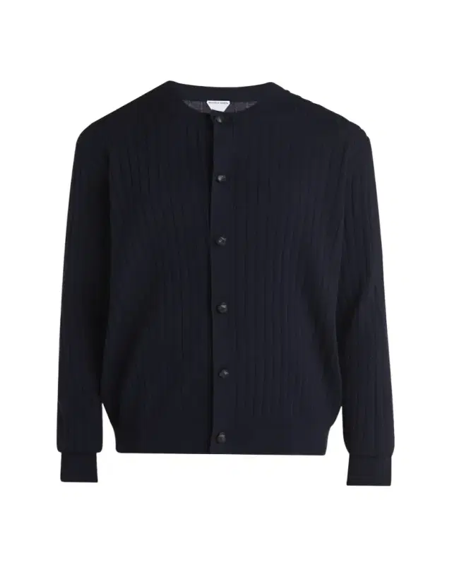 Bottega Veneta Men's Ribbed Wool Cardigan with Leather Buttons