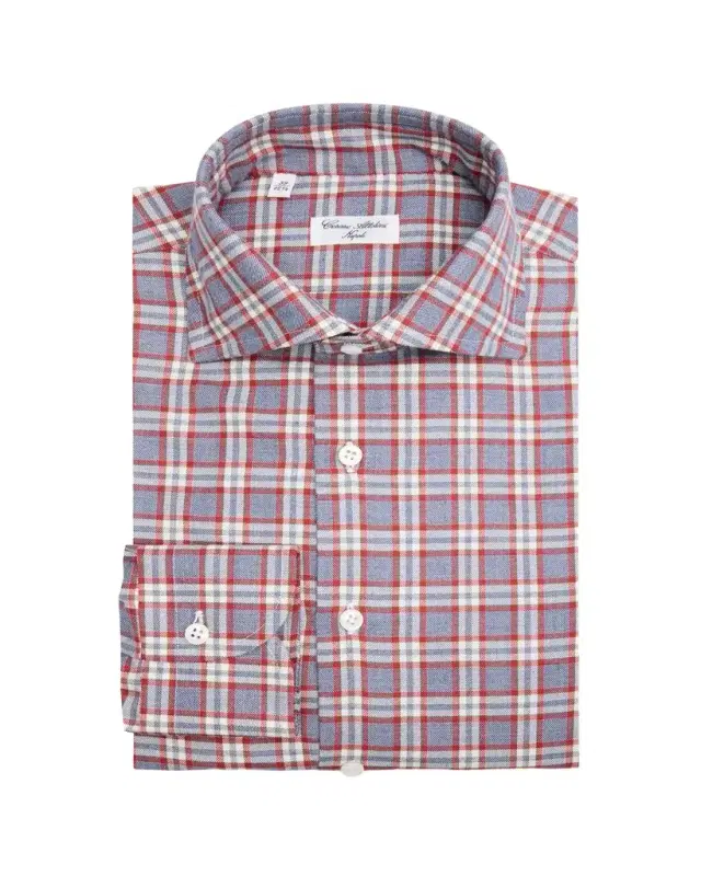 Men's Plaid Cotton Barrel-Cuff Sport Shirt Men's Plaid Cotton Barrel-Cuff Sport Shirt