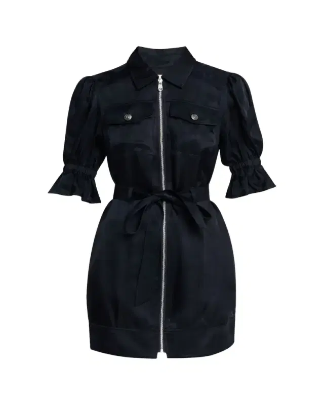 Cinq a Sept Holly Puff-Sleeve Zip-Front Mini Dress