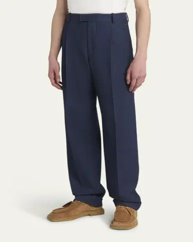 Bottega Veneta Men's Wide-Leg Melange Wool Drill Trousers | Thumbnail 4