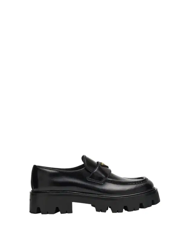 Prada Platform Leather Triangle Logo Loafers
