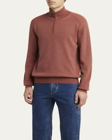 Brioni Men's Cashmere Quarter-Zip Sweater | Thumbnail 4