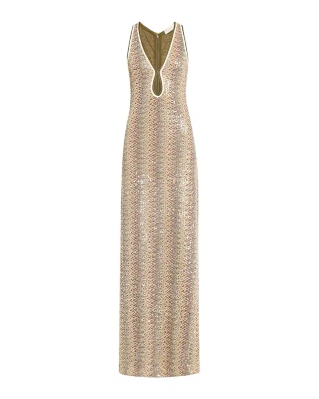 Lilia Sequined Chevron Maxi Dress