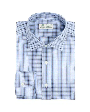 Borrelli Men's Cotton Multi-Plaid Point Collar Dress Shirt | Thumbnail 1 Borrelli Men's Cotton Multi-Plaid Point Collar Dress Shirt | Thumbnail 1