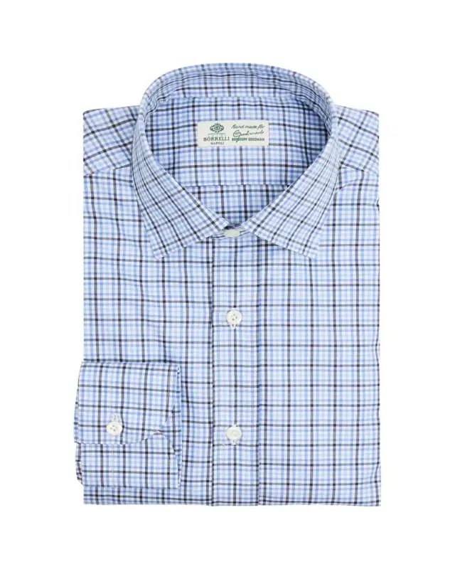 Borrelli Men's Cotton Multi-Plaid Point Collar Dress Shirt