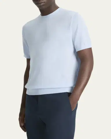 Vince Men's Featherweight Wool-Cashmere Short-Sleeve Crewneck Sweater | Thumbnail 2