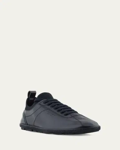 Giorgio Armani Men's Leather Knit-Lining Low-Top Sneakers | Thumbnail 2 Giorgio Armani Men's Leather Knit-Lining Low-Top Sneakers | Thumbnail 2