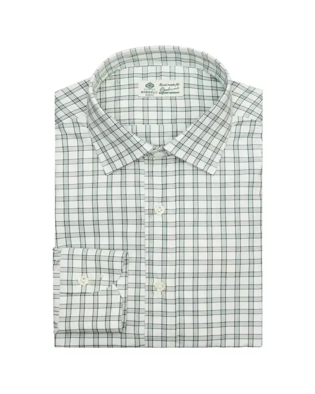 Borrelli Men's Cotton Multi-Plaid Point Collar Dress Shirt