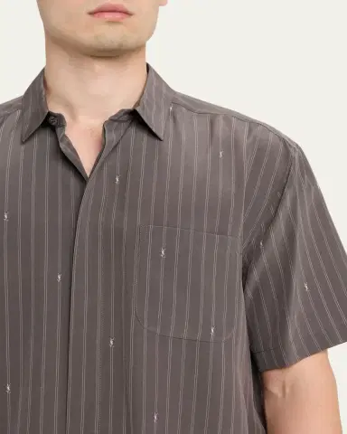 Saint Laurent Men's Cassandre Short-Sleeved Button-Front Shirt | Thumbnail 5