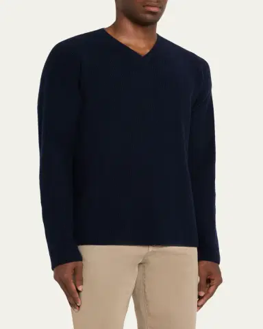 Bergdorf Goodman Men's Cashmere and Wool Rib V-Neck Sweater | Thumbnail 4 Bergdorf Goodman Men's Cashmere and Wool Rib V-Neck Sweater | Thumbnail 4