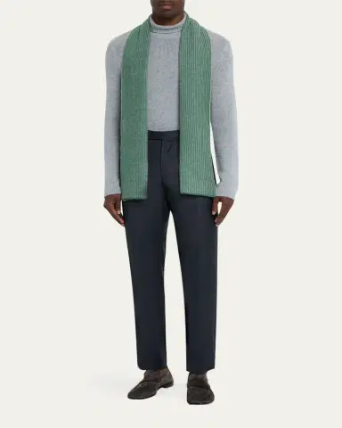 Bergdorf Goodman Ribbed Cashmere Scarf, Black | Thumbnail 3