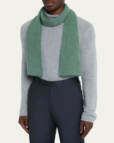 Bergdorf Goodman Ribbed Cashmere Scarf, Black | Thumbnail 4