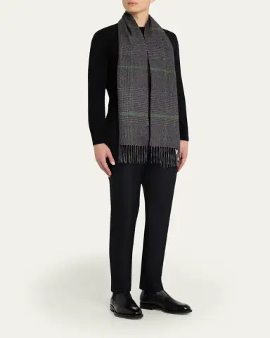 PIACENZA Men's Silk Cashmere Glen Plaid Scarf | Thumbnail 2 PIACENZA Men's Silk Cashmere Glen Plaid Scarf | Thumbnail 2