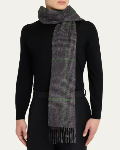 PIACENZA Men's Silk Cashmere Glen Plaid Scarf | Thumbnail 3 PIACENZA Men's Silk Cashmere Glen Plaid Scarf | Thumbnail 3