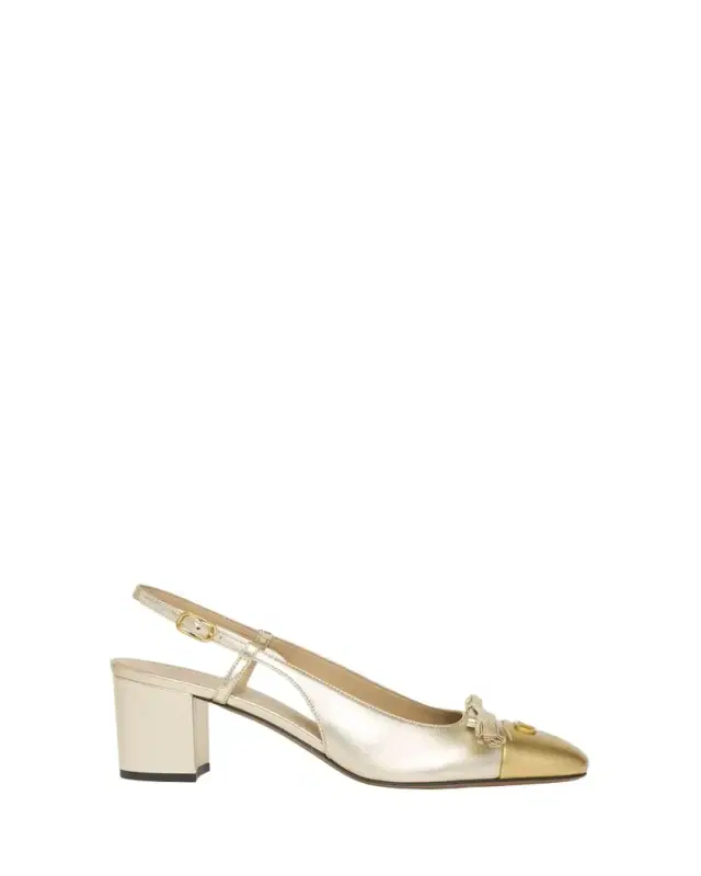 Valet Du Roi VLogo Metallic Leather Slingback Pumps
