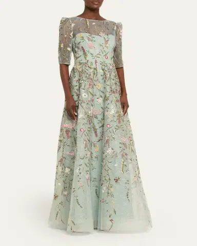 Rickie Freeman for Teri Jon Floral-Embroidered Shimmer Mesh Gown | Thumbnail 4 Rickie Freeman for Teri Jon Floral-Embroidered Shimmer Mesh Gown | Thumbnail 4