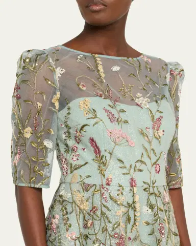 Rickie Freeman for Teri Jon Floral-Embroidered Shimmer Mesh Gown | Thumbnail 5 Rickie Freeman for Teri Jon Floral-Embroidered Shimmer Mesh Gown | Thumbnail 5