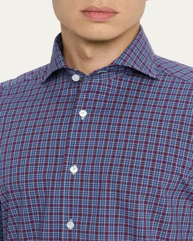 100Hands Men's Cotton Petite Plaid Classic-Fit Sport Shirt | Thumbnail 5 100Hands Men's Cotton Petite Plaid Classic-Fit Sport Shirt | Thumbnail 5