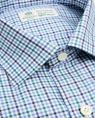 Borrelli Men's Cotton Multi-Plaid Point Collar Dress Shirt | Thumbnail 2 Borrelli Men's Cotton Multi-Plaid Point Collar Dress Shirt | Thumbnail 2