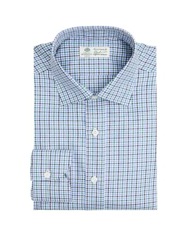 Borrelli Men's Cotton Multi-Plaid Point Collar Dress Shirt | Thumbnail 1 Borrelli Men's Cotton Multi-Plaid Point Collar Dress Shirt | Thumbnail 1