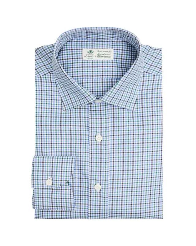 Borrelli Men's Cotton Multi-Plaid Point Collar Dress Shirt