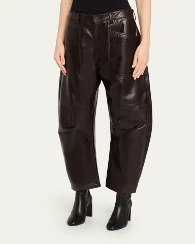 Nili Lotan Shon Leather Barrel-Leg Ankle Pants | Thumbnail 4 Nili Lotan Shon Leather Barrel-Leg Ankle Pants | Thumbnail 4