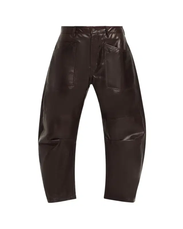 Shon Leather Barrel-Leg Ankle Pants