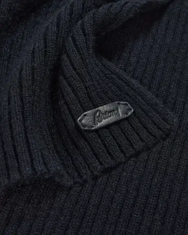 Brioni Men's Cashmere Rib Leather-Label Scarf | Thumbnail 4