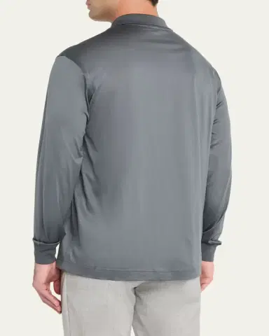 Charvet Men's Cotton Jersey Long-Sleeve Polo Shirt | Thumbnail 3