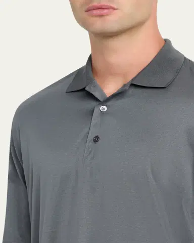 Charvet Men's Cotton Jersey Long-Sleeve Polo Shirt | Thumbnail 5