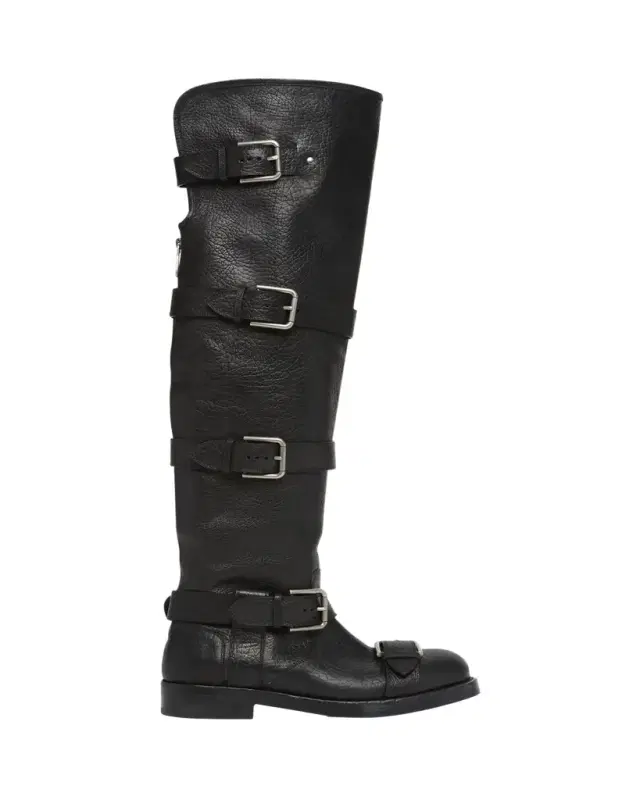 Leather Buckle Over-The-Knee Boots