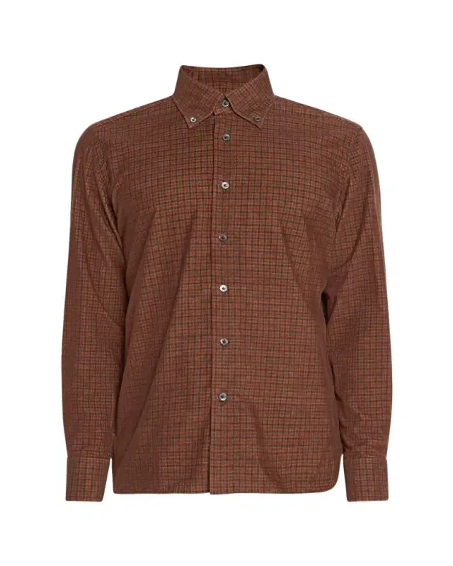100Hands Men's Japanese Corduroy Plaid Button-Down Shirt