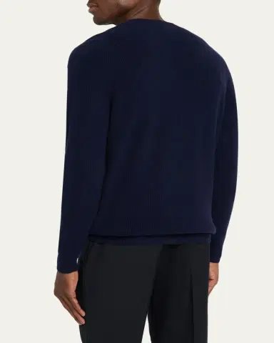 Bergdorf Goodman Men's Cashmere Fisherman Rib Crewneck Sweater | Thumbnail 3