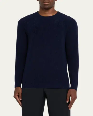 Bergdorf Goodman Men's Cashmere Fisherman Rib Crewneck Sweater | Thumbnail 4