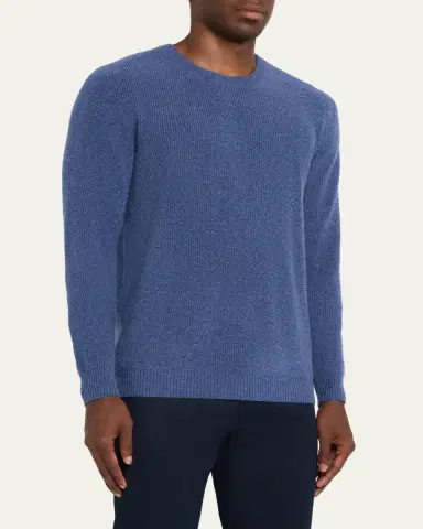 Bergdorf Goodman Men's Cashmere Fisherman Rib Crewneck Sweater | Thumbnail 4