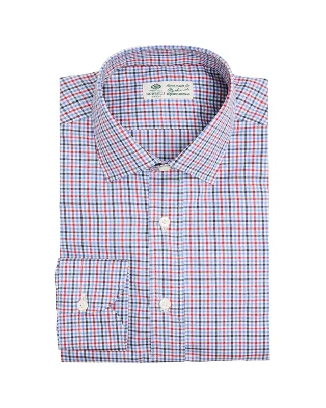 Borrelli Men's Cotton Multi-Plaid Point Collar Dress Shirt