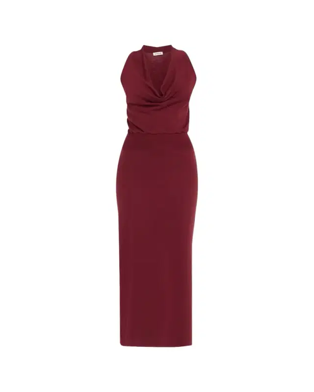 SIMKHAI Ramona Knit Cowl-Neck Midi Dress