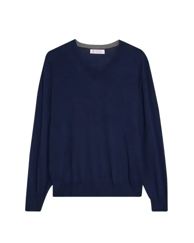 Brunello Cucinelli Men's Fine Gauge Wool and Cashmere V-Neck Sweater