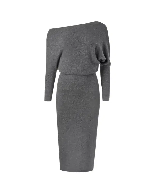Kasos One-Shoulder Long-Sleeve Cashmere Midi Dress
