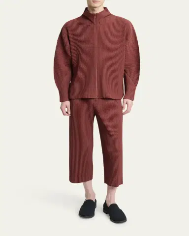 Homme Plissé Issey Miyake Men's Cropped Brown Pleated Trousers | Thumbnail 2 Homme Plissé Issey Miyake Men's Cropped Brown Pleated Trousers | Thumbnail 2