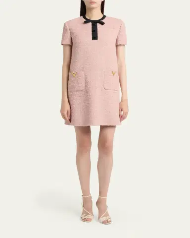 Valentino Garavani V-Logo Pocket Bow-Neck Tweed Mini Dress | Thumbnail 2 Valentino Garavani V-Logo Pocket Bow-Neck Tweed Mini Dress | Thumbnail 2