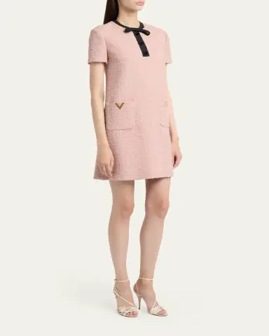 Valentino Garavani V-Logo Pocket Bow-Neck Tweed Mini Dress | Thumbnail 4 Valentino Garavani V-Logo Pocket Bow-Neck Tweed Mini Dress | Thumbnail 4
